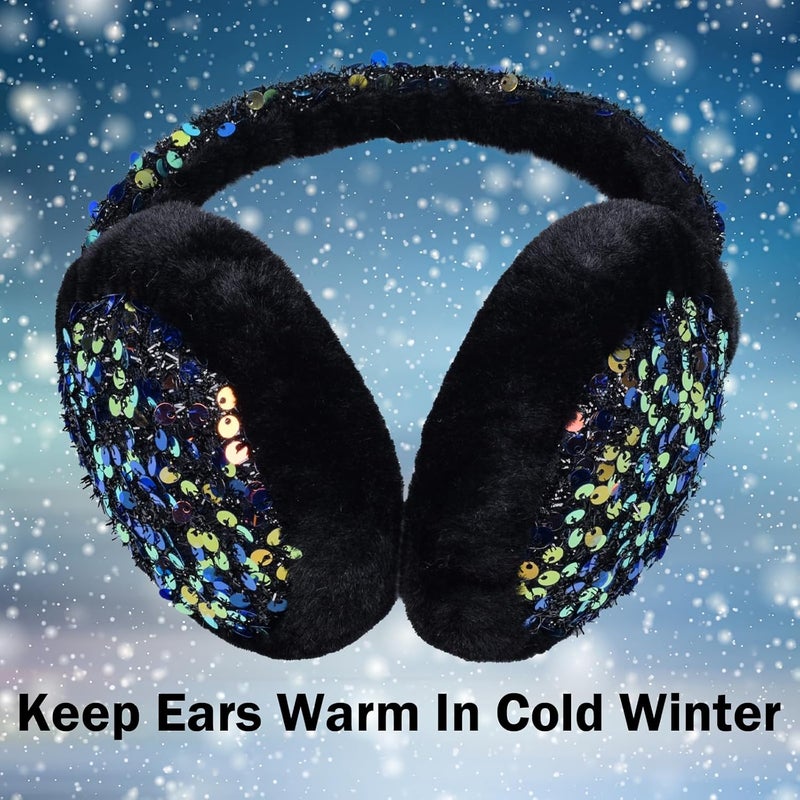 EDCYF Ear Muffs Gloves Set for Kids Girls Winter Ear Muffs Adjustable Sequins Warm Earmuffs Furry Outdoor - Image 5